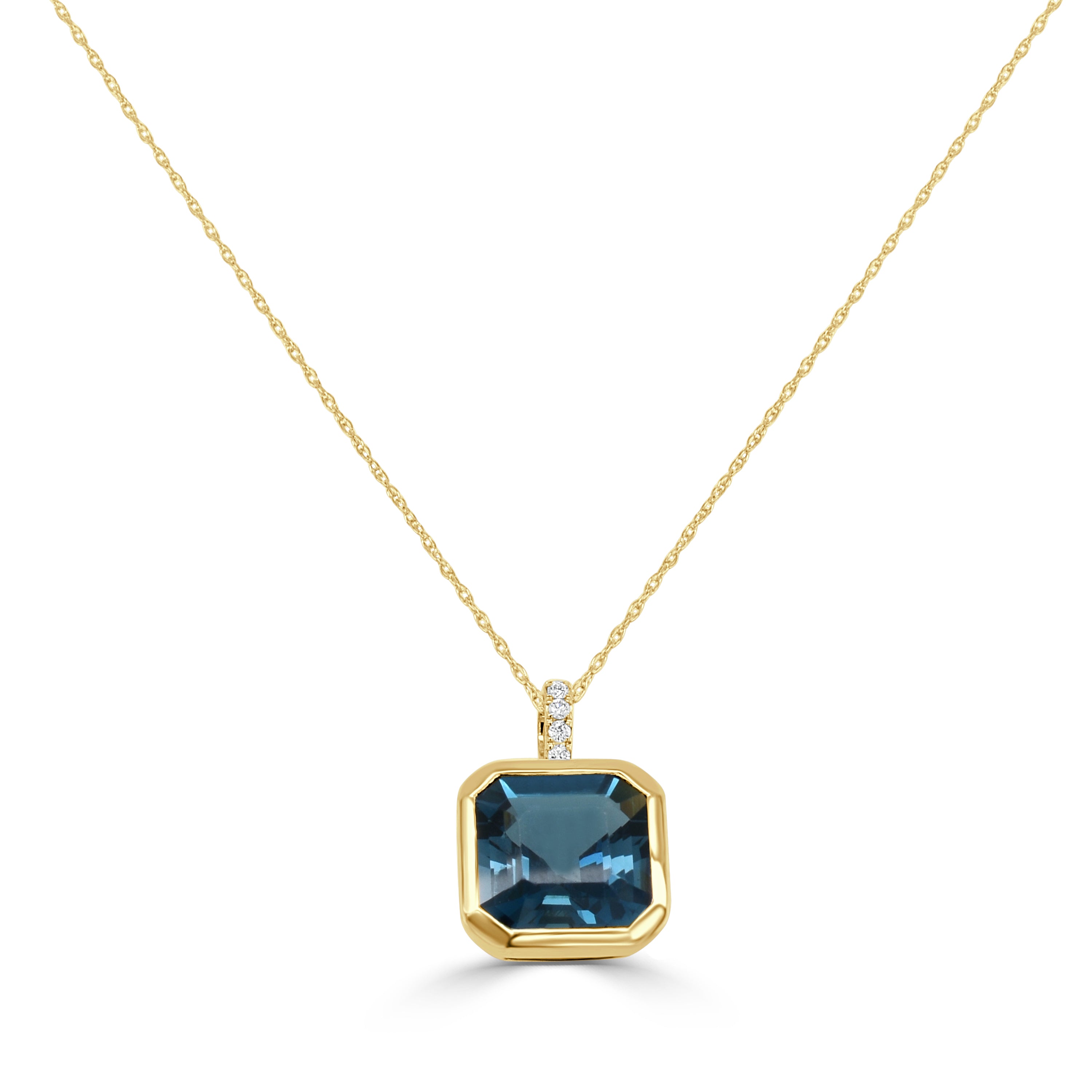 14K Gold London Blue Topaz & Diamond Necklace - 6.05 CT