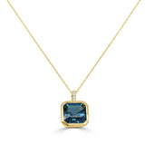 14K Gold London Blue Topaz & Diamond Necklace - 6.05 CT