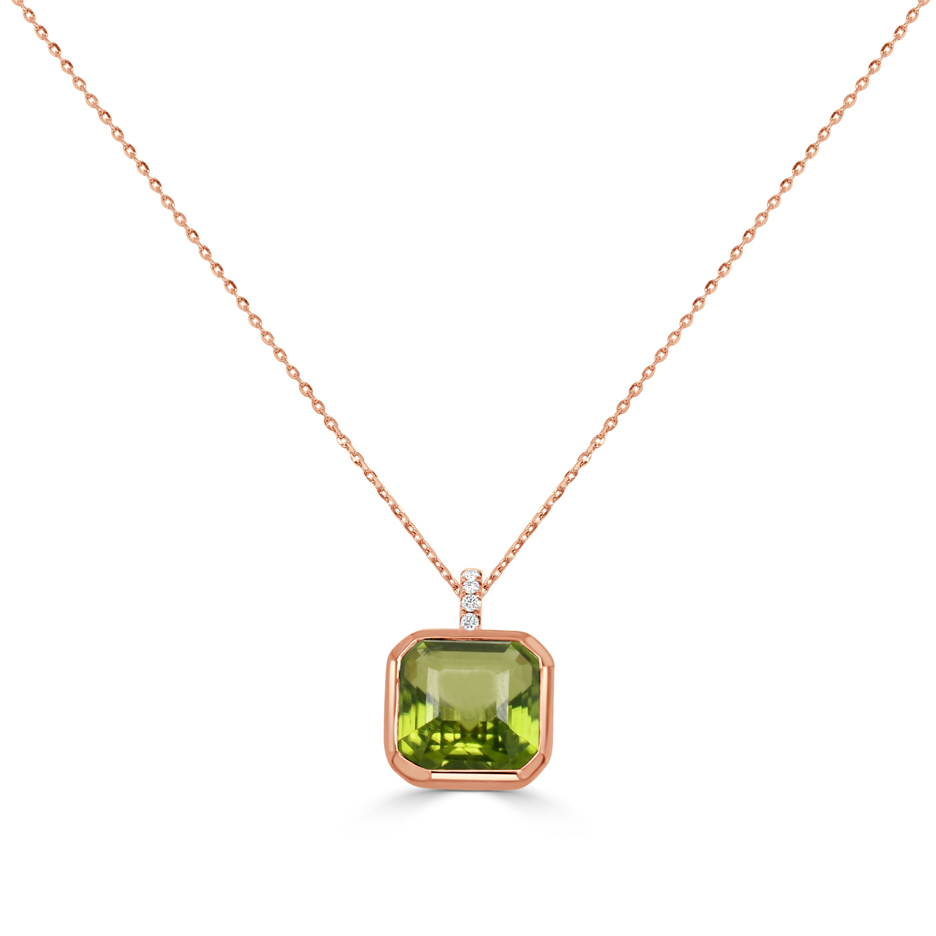 14K Gold Peridot & Diamond Necklace - 5.74 CT