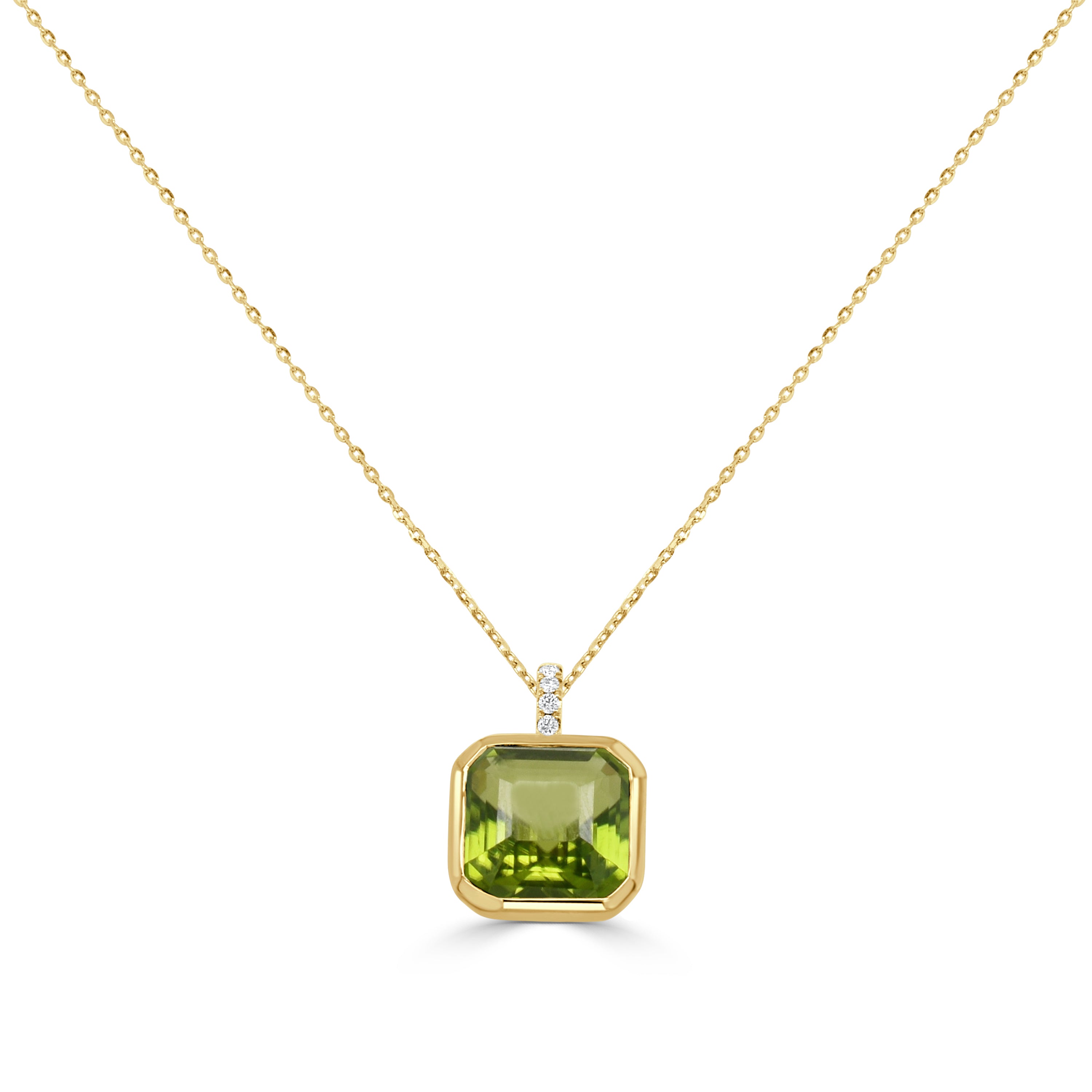 14K Gold Peridot & Diamond Necklace - 5.74 CT