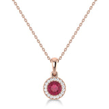 14K Gold Diamond & Ruby Circle Pendant