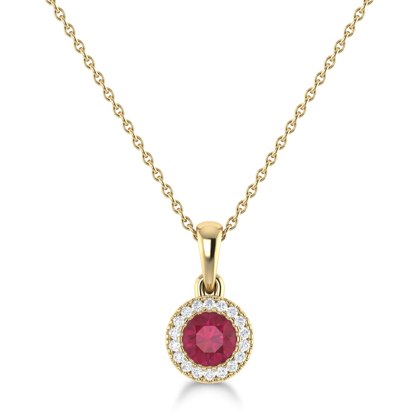14K Gold Diamond & Ruby Circle Pendant