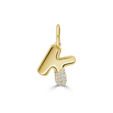14K Gold & Diamond Asymmetric Bubble Initial Charm - 0.11ct