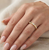 14K Gold Three Stone Beaded Diamond Ring - 0.15 CT