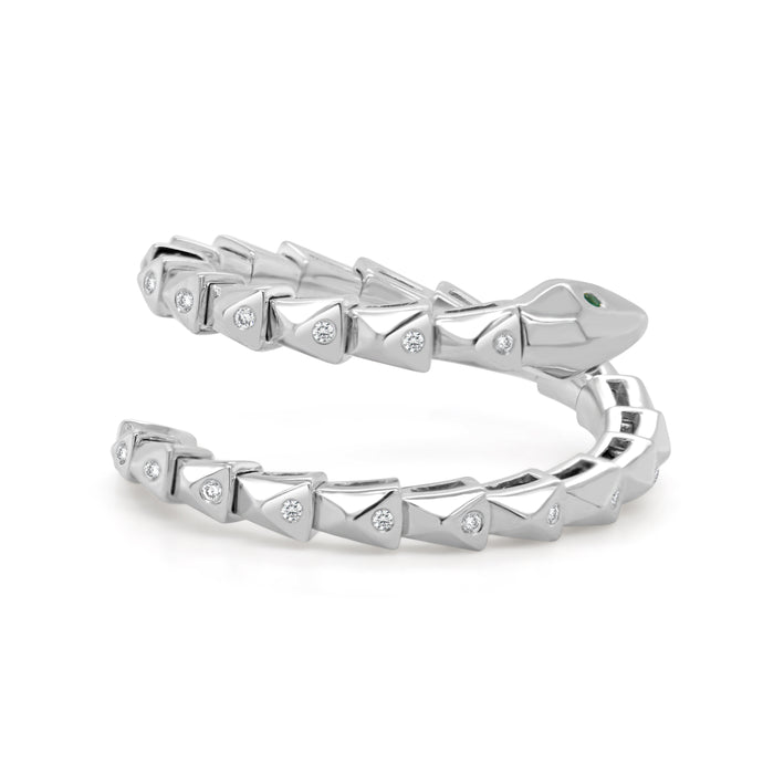 14K Gold Diamond & Emerald Flexible Snake Ring