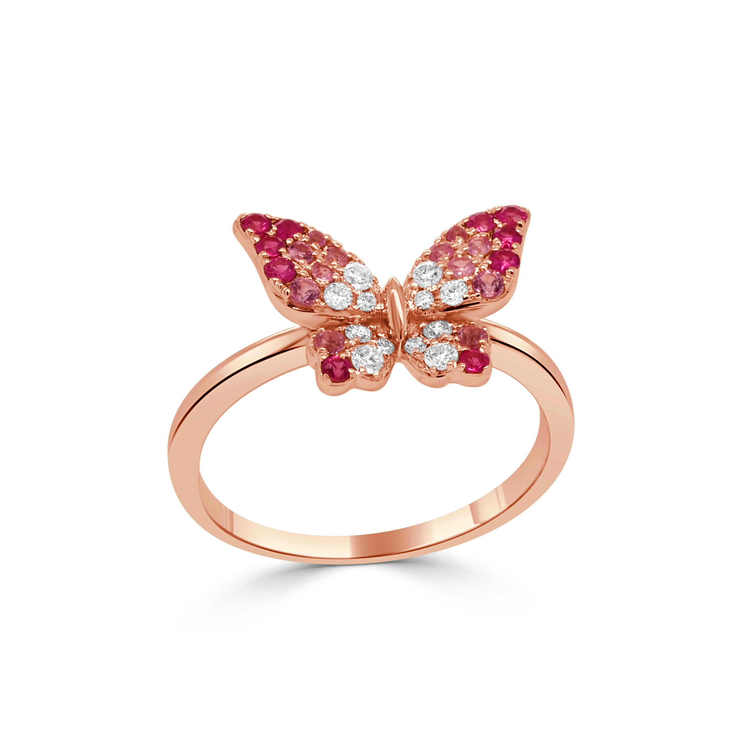 14K Gold Diamond & Pink Sapphir Butterfly Ring - 0.14 CT