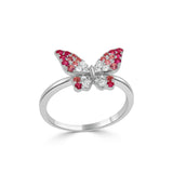 14K Gold Diamond & Pink Sapphir Butterfly Ring - 0.14 CT