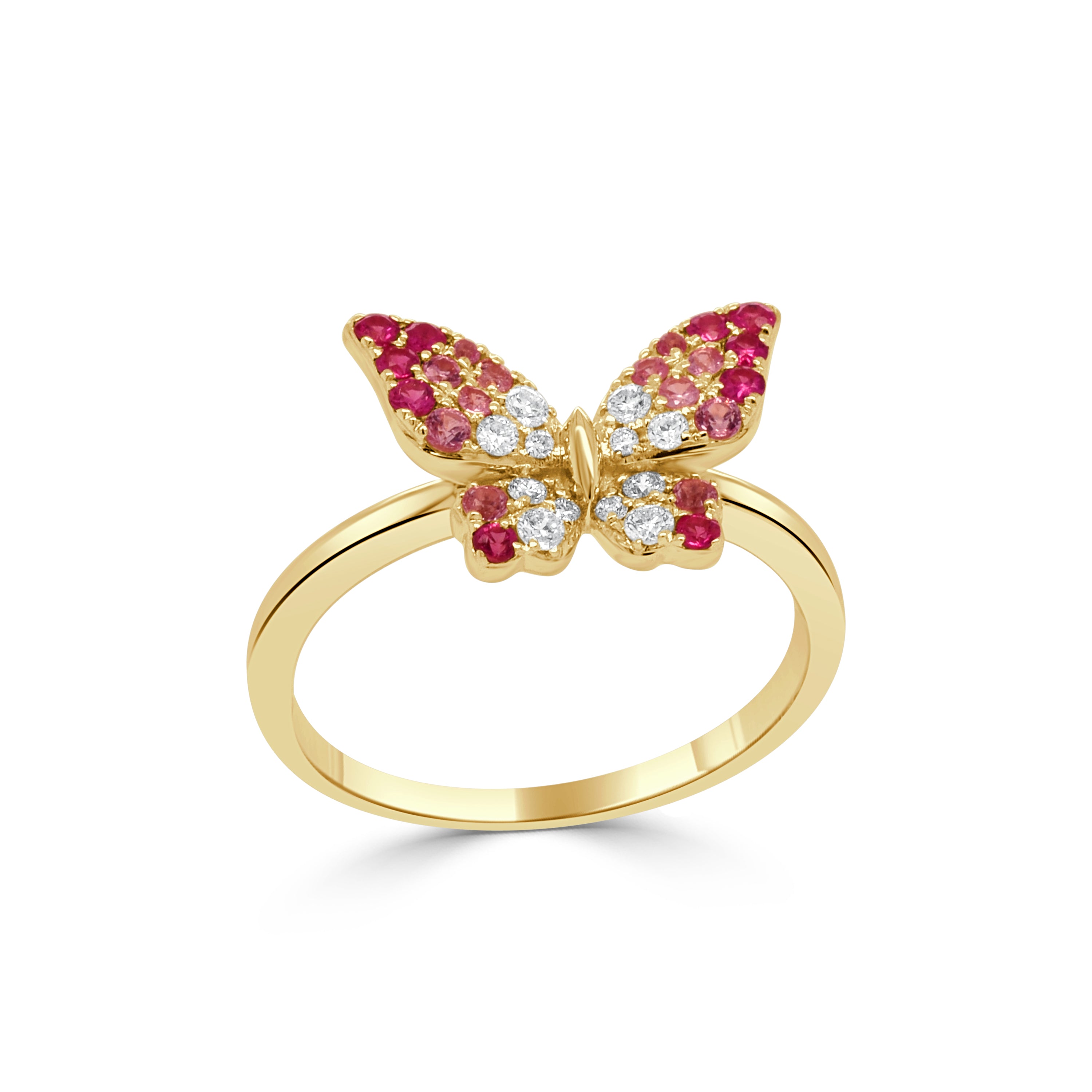 14K Gold Diamond & Pink Sapphir Butterfly Ring - 0.14 CT