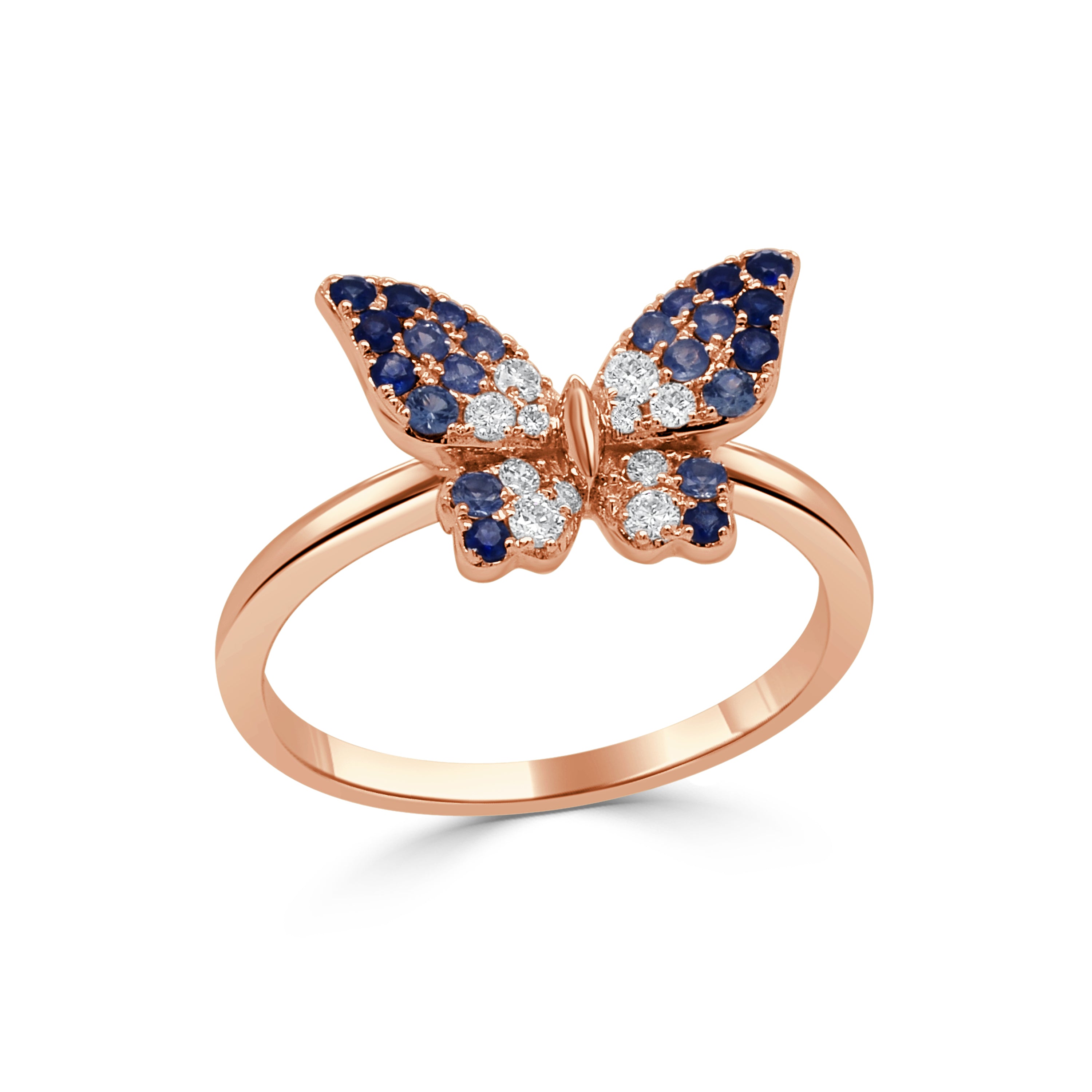 14K Gold Diamond & Sapphire Butterfly Ring -0.14 CT