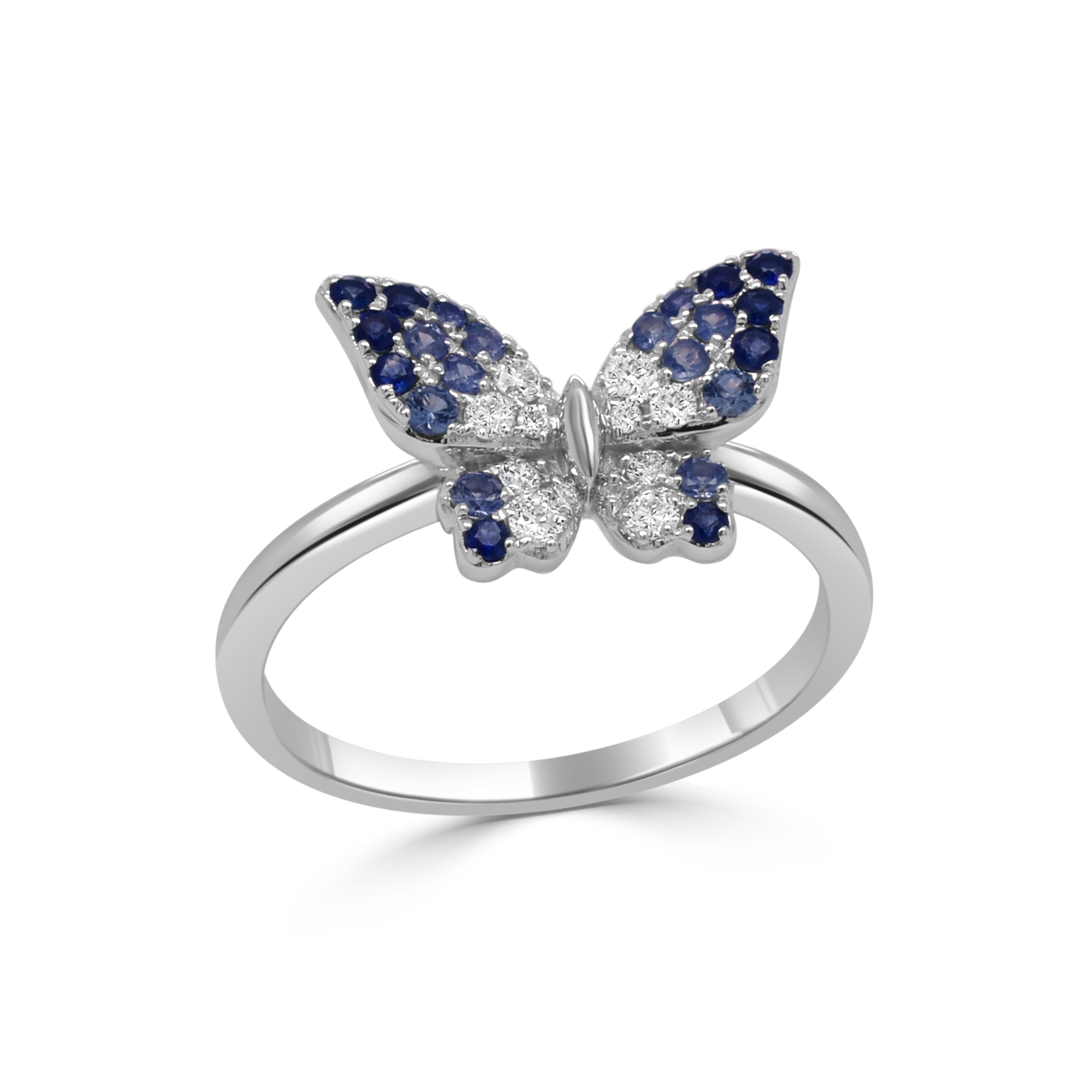 14K Gold Diamond & Sapphire Butterfly Ring -0.14 CT