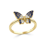14K Gold Diamond & Sapphire Butterfly Ring -0.14 CT