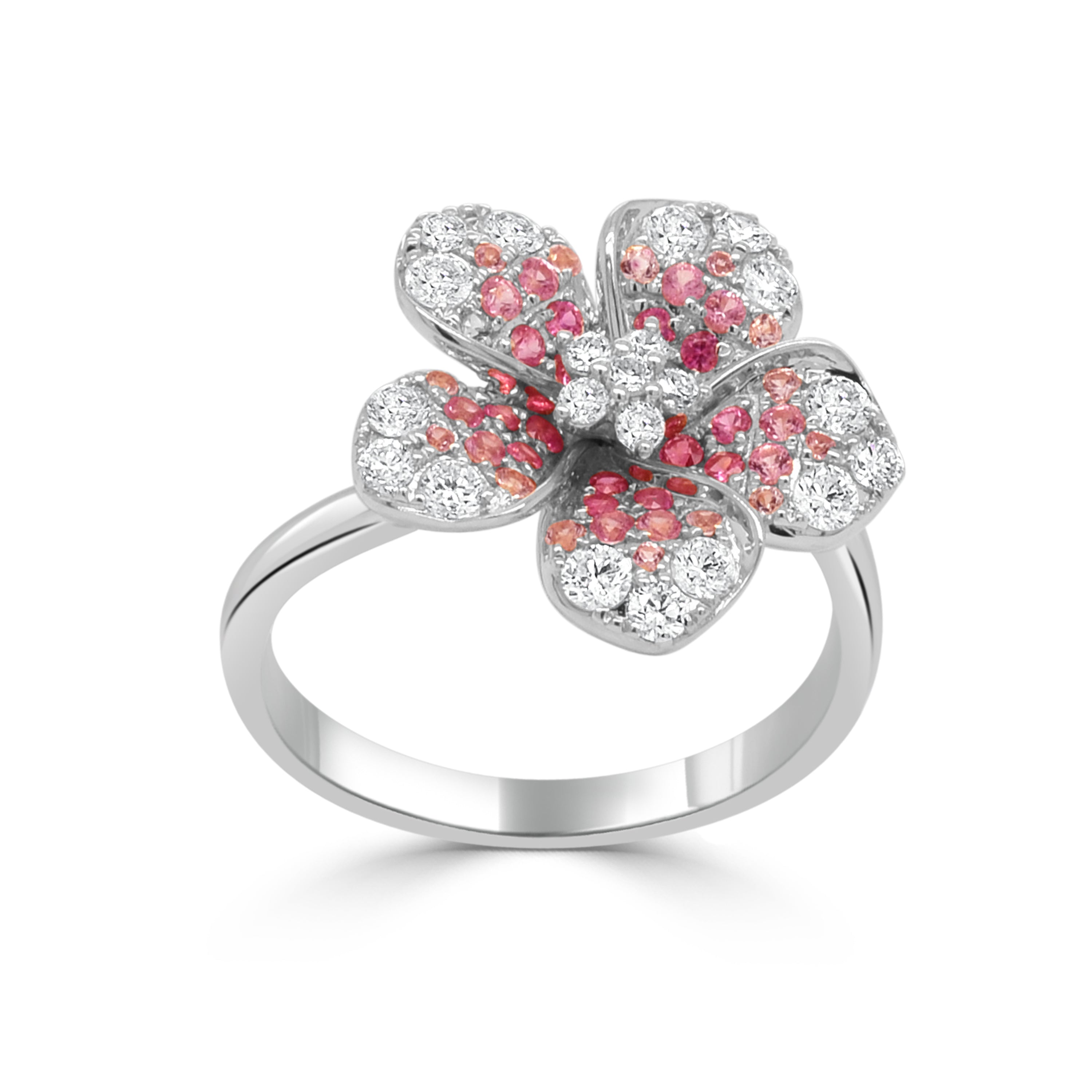 14K Gold Ombre Pink Sapphire & Diamond Flower Ring - 0.58 CT