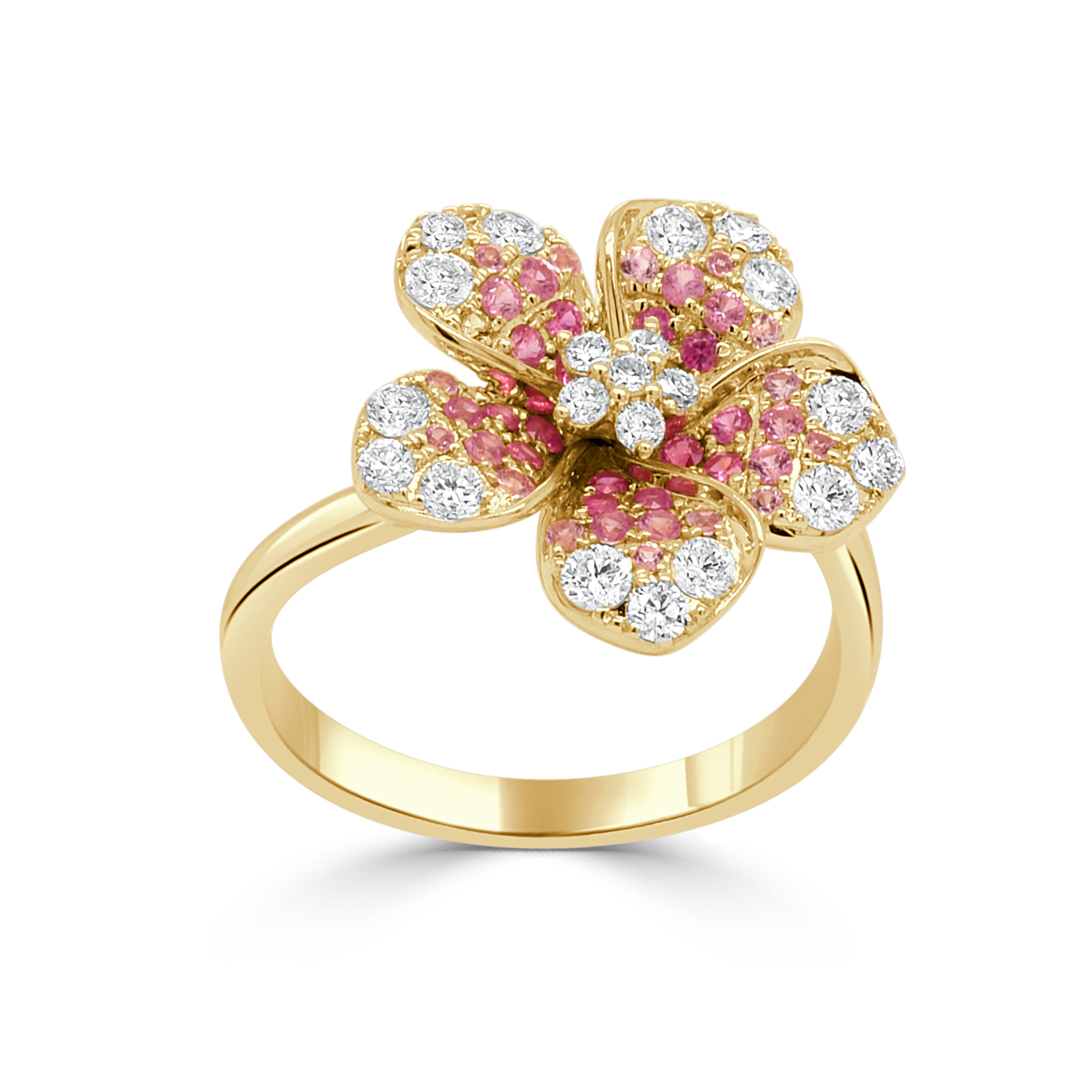14K Gold Ombre Pink Sapphire & Diamond Flower Ring - 0.58 CT