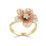 14K Gold Ombre Pink Sapphire & Diamond Flower Ring - 0.58 CT