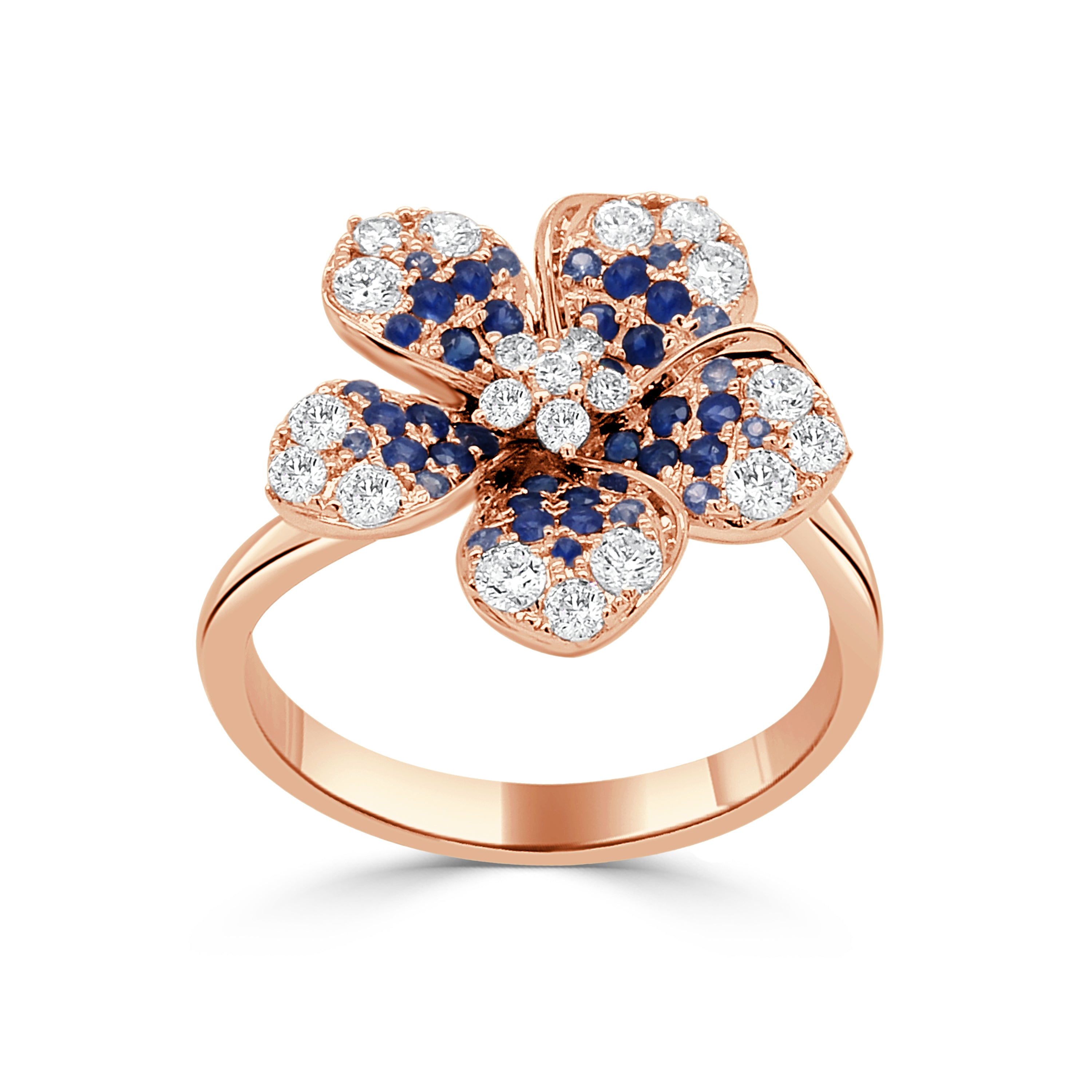 14K Gold Ombre Blue Sapphire & Diamond Flower Ring - 0.58 CT