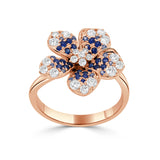 14K Gold Ombre Blue Sapphire & Diamond Flower Ring - 0.58 CT