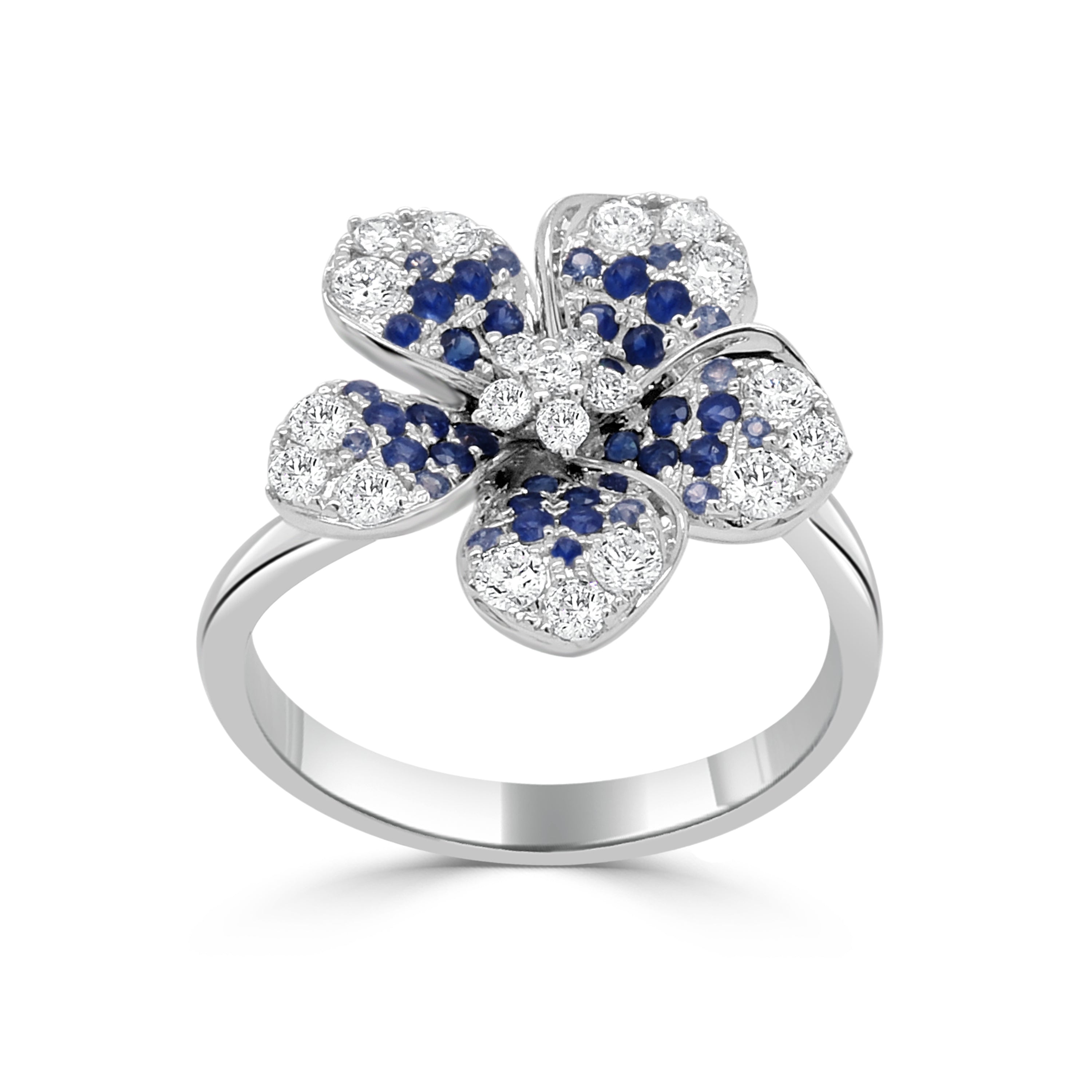 14K Gold Ombre Blue Sapphire & Diamond Flower Ring - 0.58 CT