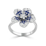 14K Gold Ombre Blue Sapphire & Diamond Flower Ring - 0.58 CT
