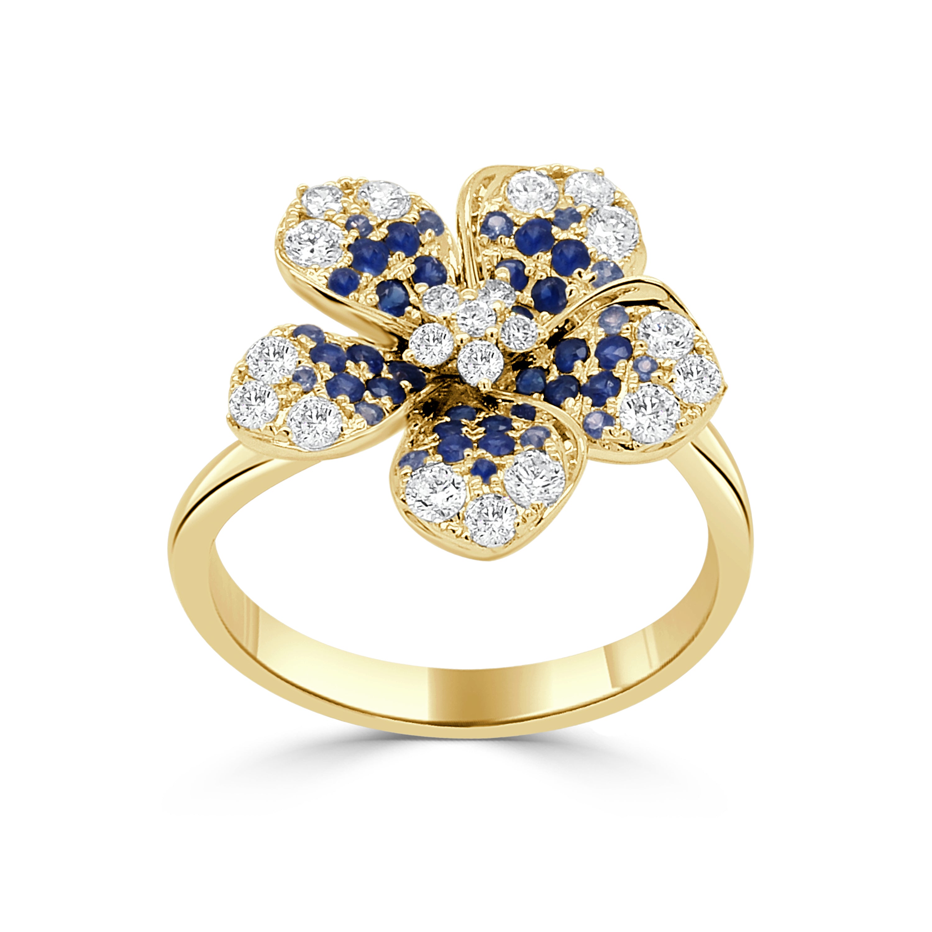 14K Gold Ombre Blue Sapphire & Diamond Flower Ring - 0.58 CT