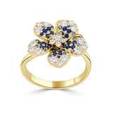 14K Gold Ombre Blue Sapphire & Diamond Flower Ring - 0.58 CT