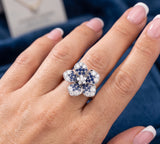 14K Gold Ombre Blue Sapphire & Diamond Flower Ring - 0.58 CT