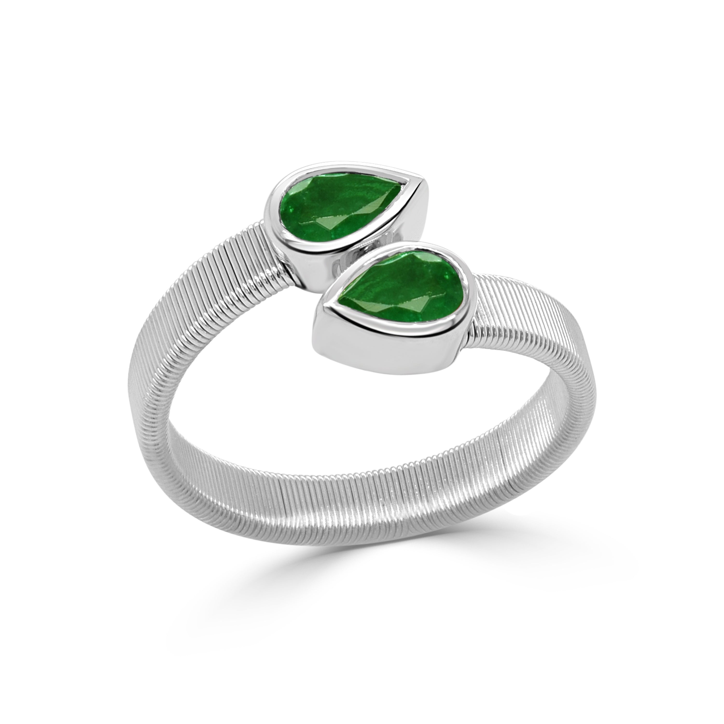 14K Gold Emerald Bezel Set Bypass Ring - 0.76 CT