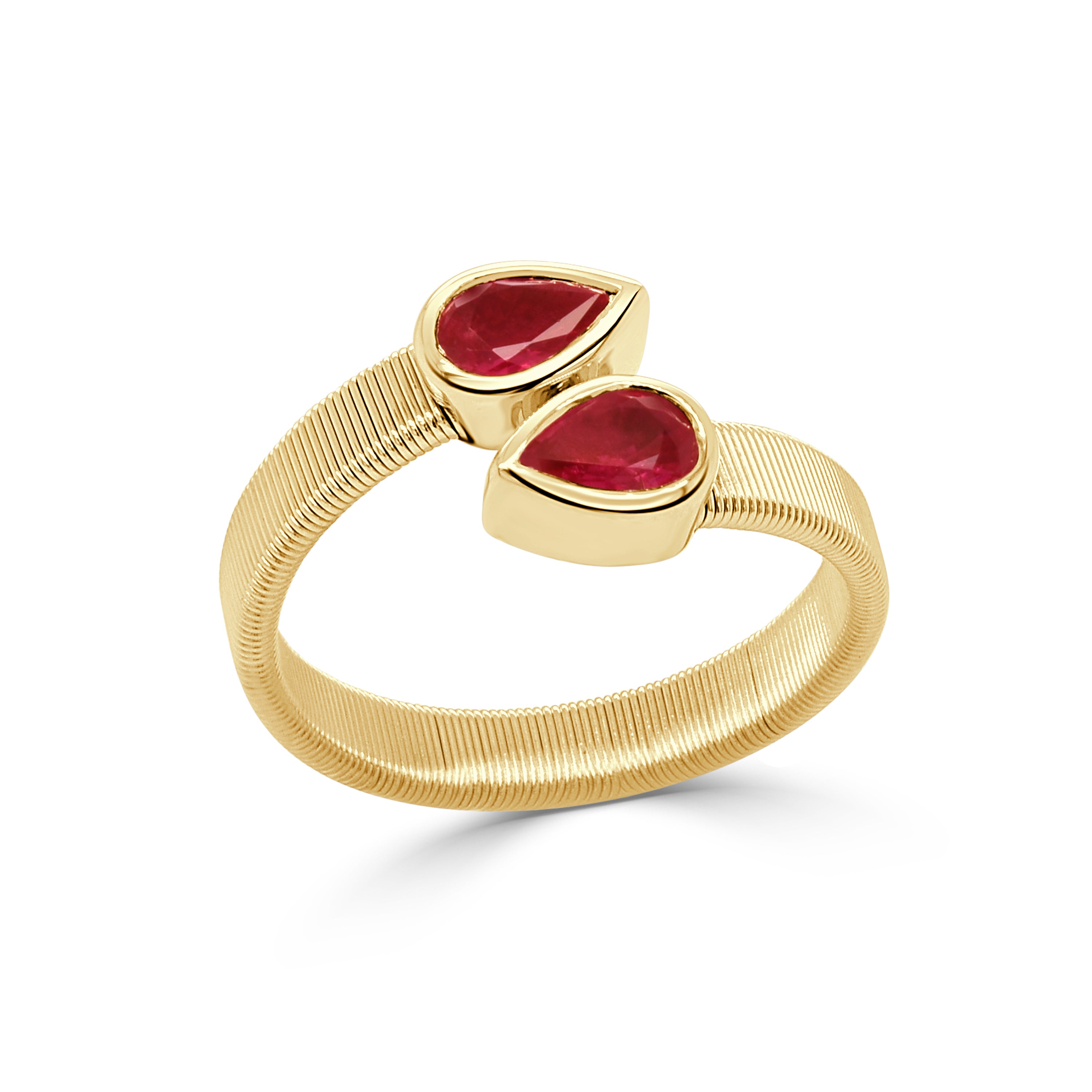 14K Gold Ruby Bezel Set Bypass Ring - 0.77 CT