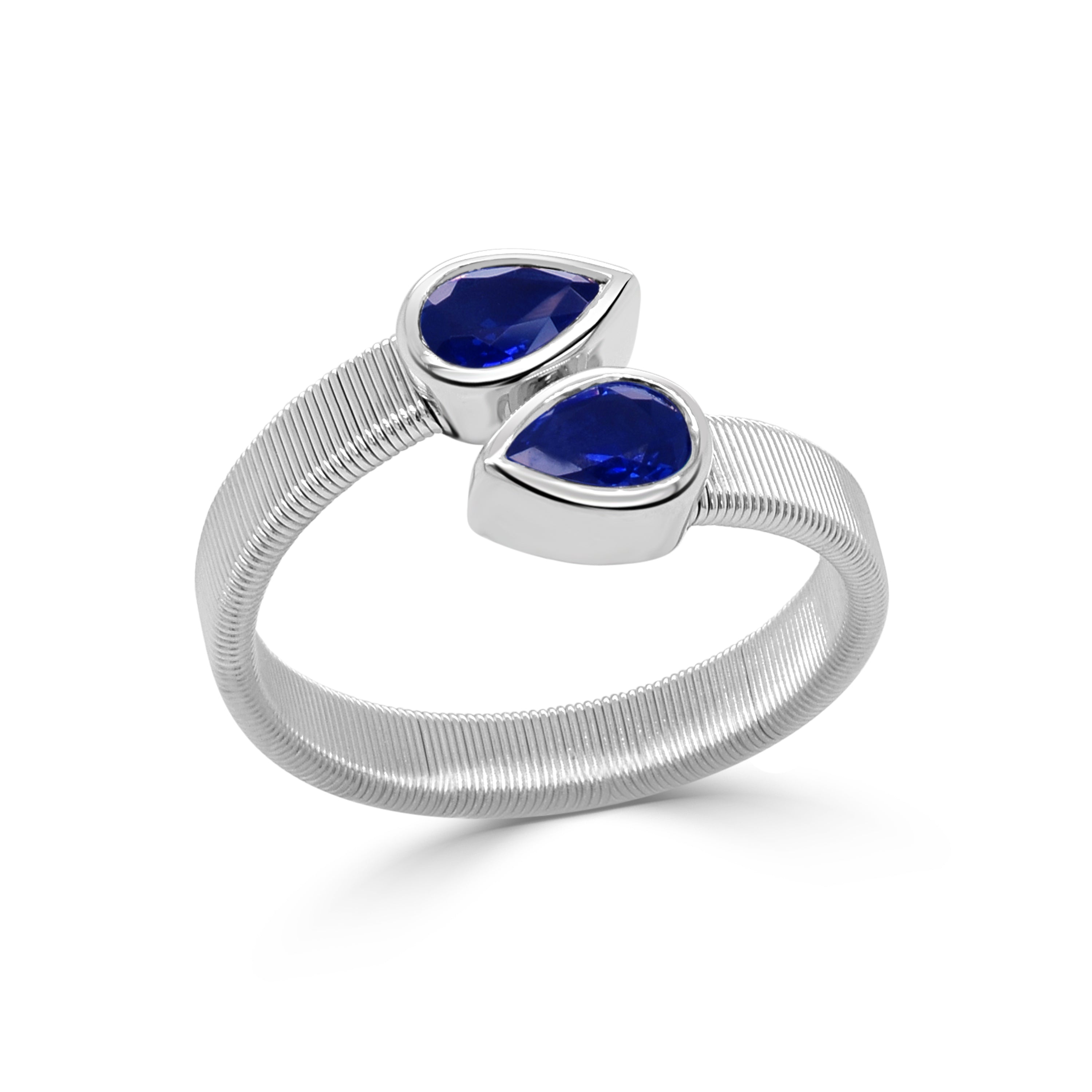 14K Gold & Sapphire Bezel Set Bypass Ring- 0.83 CT