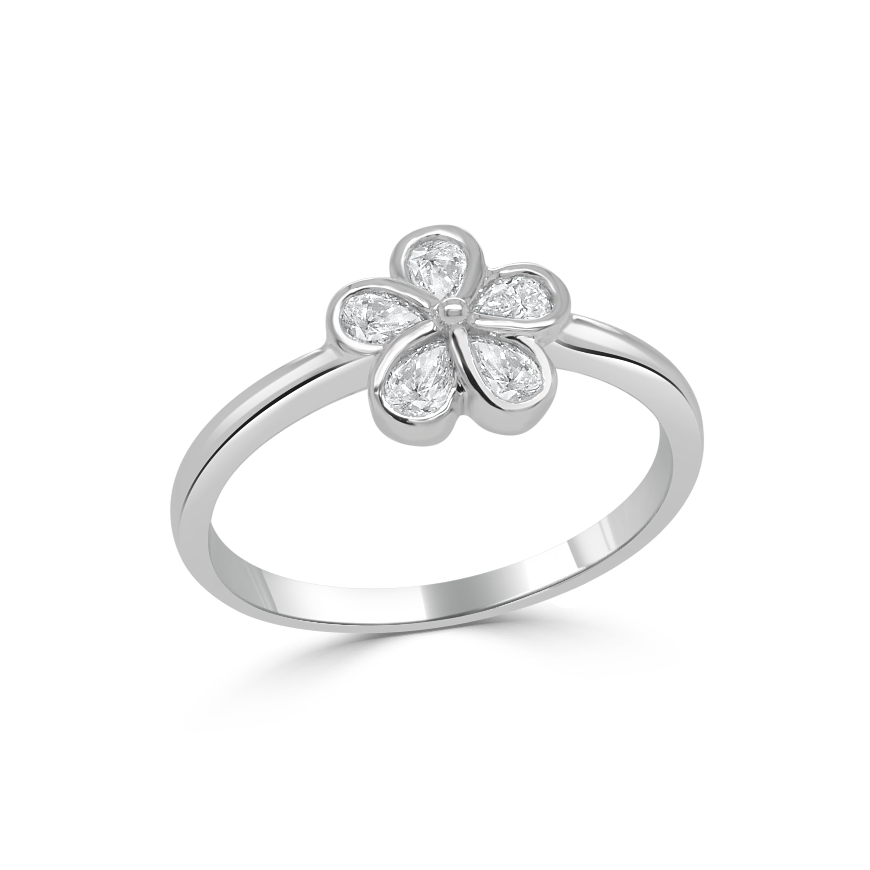 14K Gold Diamond Bezel Set Flower Ring- 0.43 CT