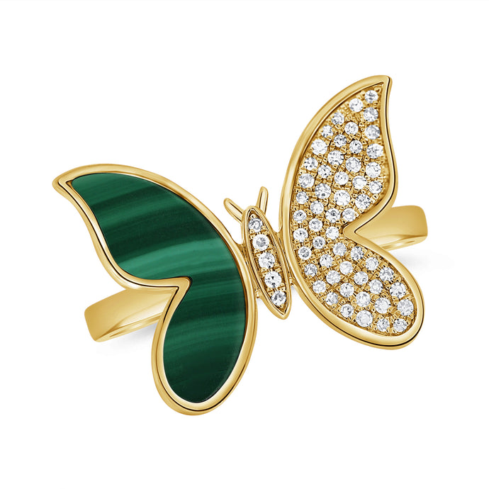 14K Gold Malachite & Diamond Butterfly Ring