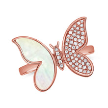 Load image into Gallery viewer, 14K Gold Diamond &amp; Mother of Pearl Butterfly Ring