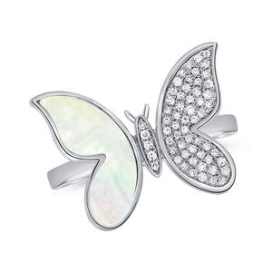 14K Gold Diamond & Mother of Pearl Butterfly Ring