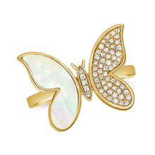 Load image into Gallery viewer, 14K Gold Diamond &amp; Mother of Pearl Butterfly Ring