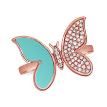 Load image into Gallery viewer, 14K Gold Turquoise &amp; Diamond Butterfly Ring