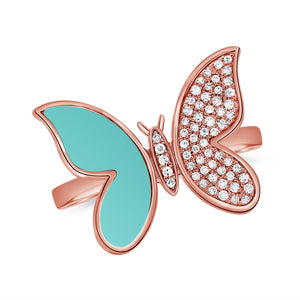 14K Gold Turquoise & Diamond Butterfly Ring