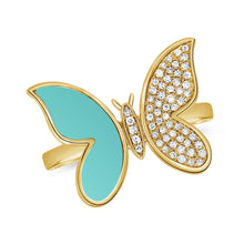 Load image into Gallery viewer, 14K Gold Turquoise &amp; Diamond Butterfly Ring