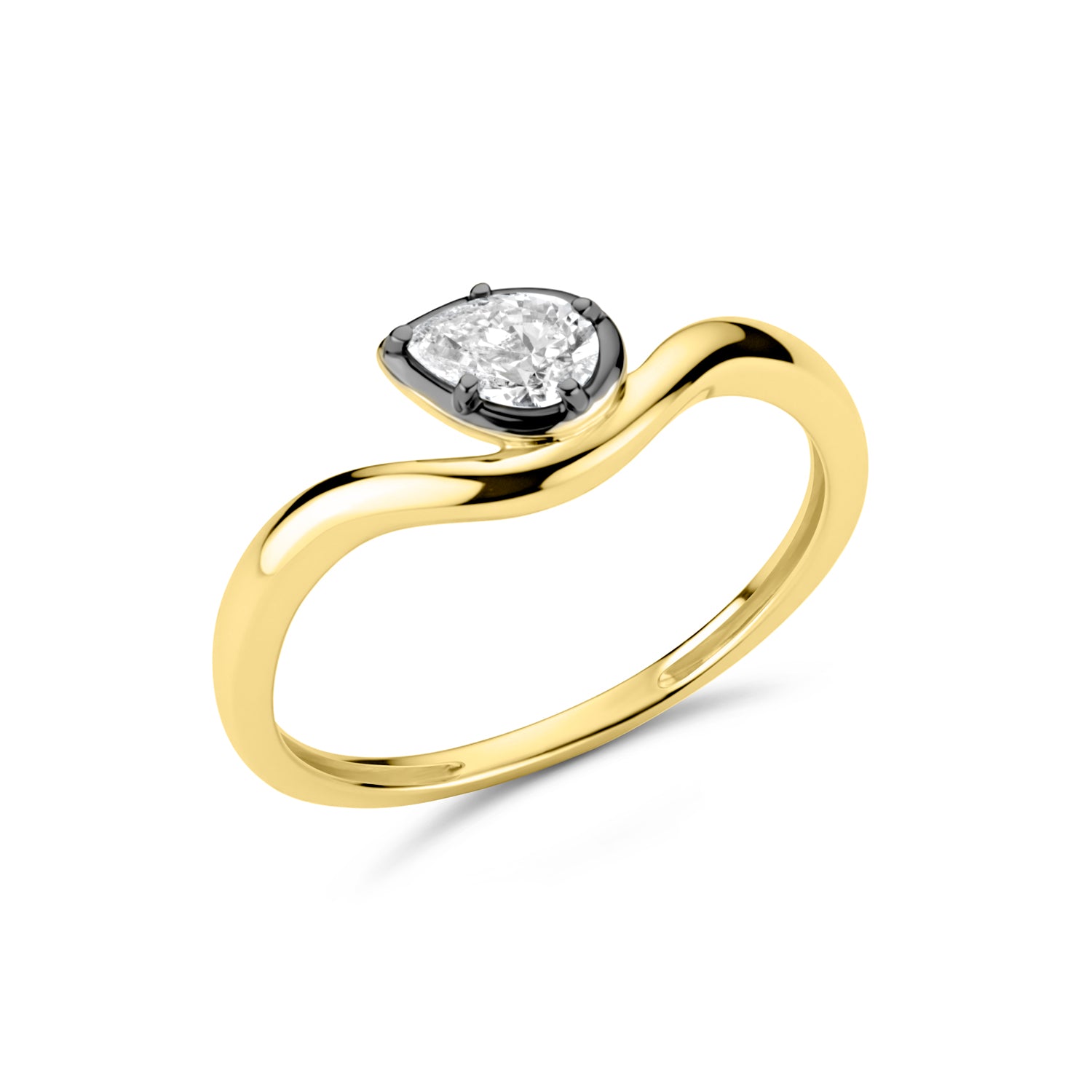 14K Gold Pear Shape Diamond Black Rhodium Ring - 0.30 CT