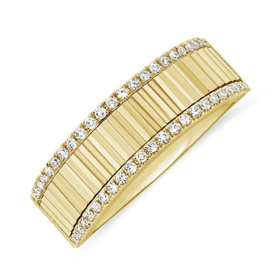14K Gold & Diamond Fluted Band - 0.18ct