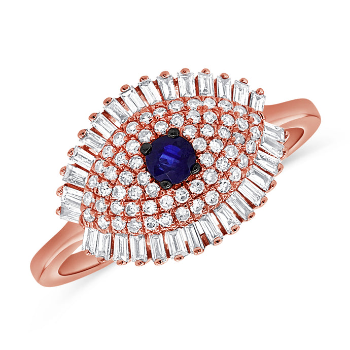 14K Gold Sapphire & Diamond Evil Eye Ring