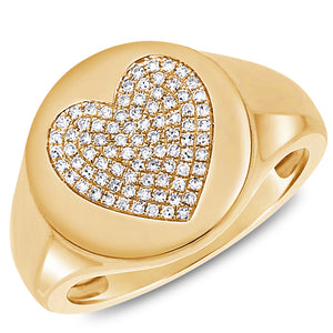 14K Gold & Diamond Heart Signet Ring