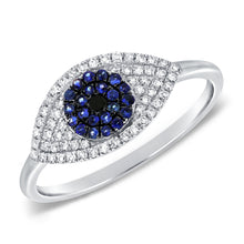 Load image into Gallery viewer, 14K Gold Diamond &amp; Sapphire Evil Eye Ring