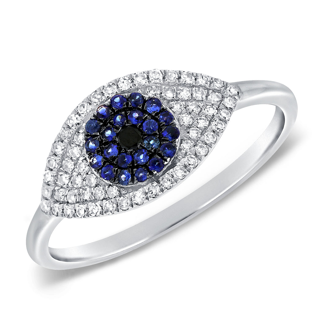 14K Gold Diamond & Sapphire Evil Eye Ring
