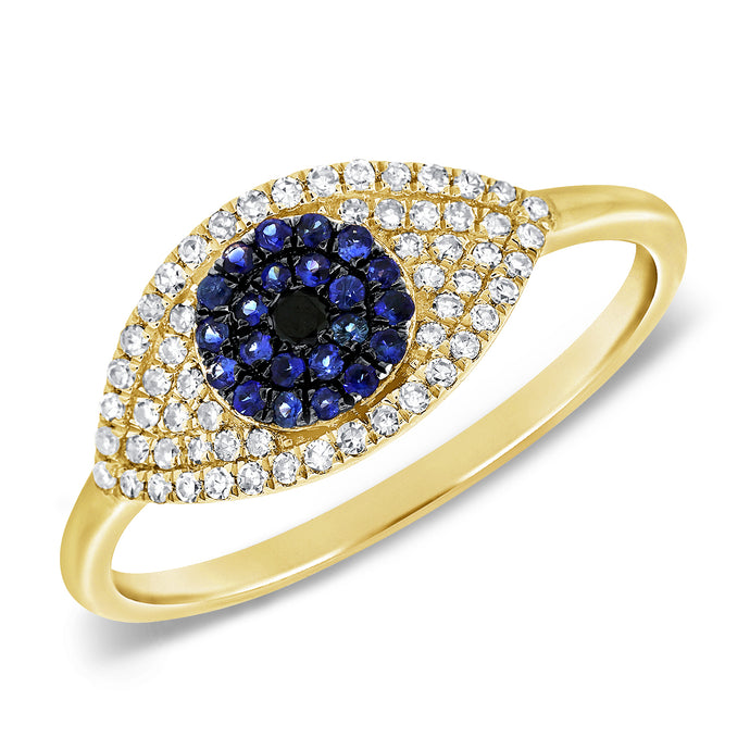 14K Gold Diamond & Sapphire Evil Eye Ring