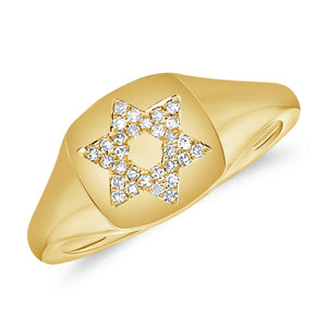 14K Gold & Diamond Star of David Signet Ring