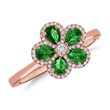 Load image into Gallery viewer, 14K Gold Emerald &amp; Diamond Flower Ring