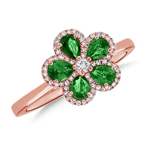 14K Gold Emerald & Diamond Flower Ring