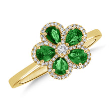 Load image into Gallery viewer, 14K Gold Emerald &amp; Diamond Flower Ring