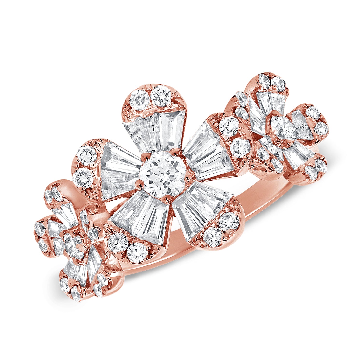 14K Gold & Baguette Diamond Flower Ring - 1.50ct