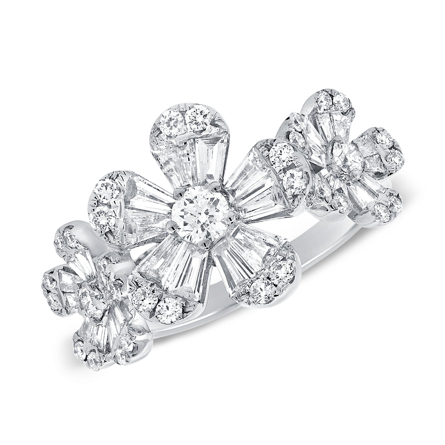 14K Gold & Baguette Diamond Flower Ring - 1.50ct