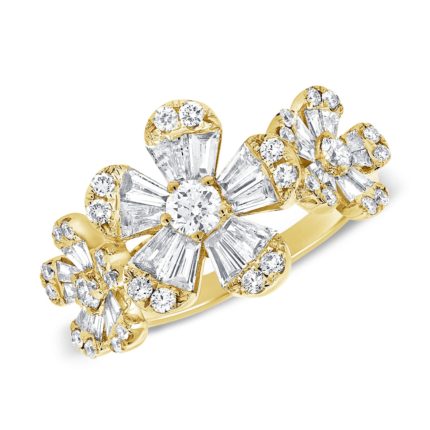 14K Gold & Baguette Diamond Flower Ring - 1.50ct